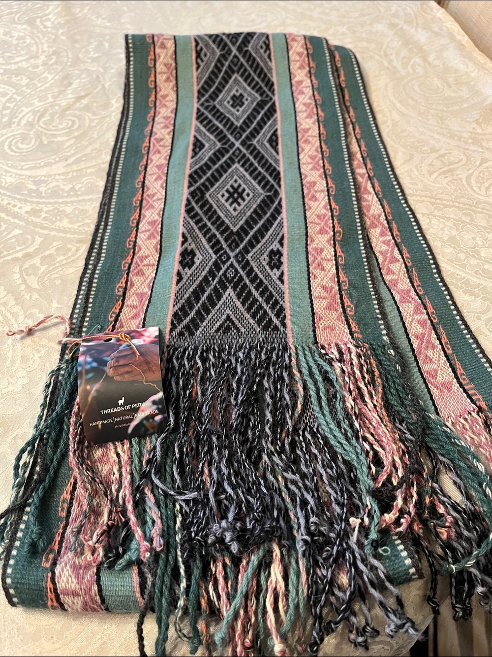 Threads of Peru Handwoven Baby Alpaca Scarf Master Weaver Size: 20 cm x 180 cm